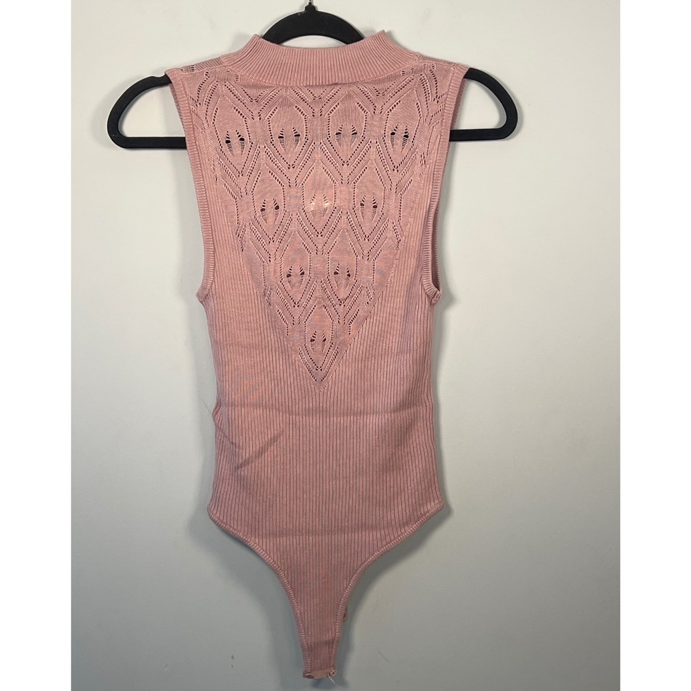 NWOT Free People Pastel Pink Tank Bodysuit Cottagecore Mock Neck Boho Whimsigoth - Picture 5 of 6